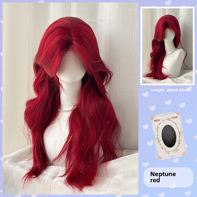 Red Long Wavy Lace Front Wig with Middle Part - Natural Looking Full Cap Synthetic Hair