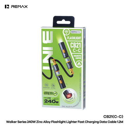 REMAX Walker Series 240W Zinc Alloy Flashlight Lighter Fast Charging Data Cable CB21(C-C) 1.2M
