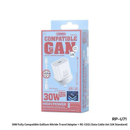 REMAX Figen Series 30W All-compatible GaN Charger+ RC-CO21 Data Cable Set RP-U71
