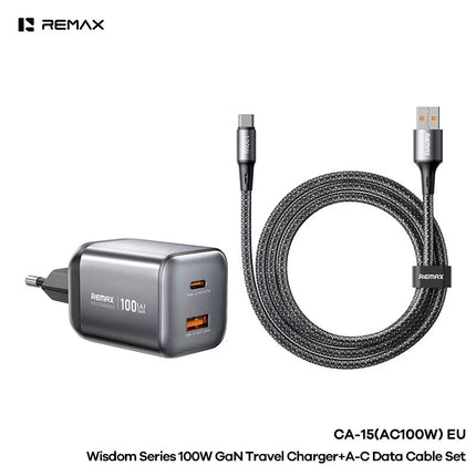 REMAX Wisdom Series 100W GaN Travel Charger+A-C Data Cable Set CA-15(AC100W) EU