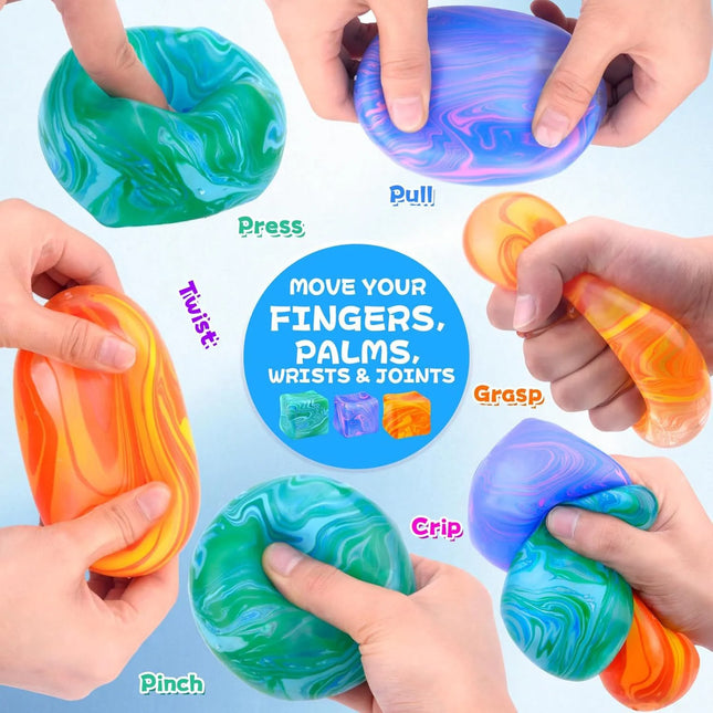 Needoh-Style Squishy Stress Ball, Flow Pattern Slow-Rise Aurora Malt Candy Fidget Toy for Anxiety Relief, Focus and Sensory Play