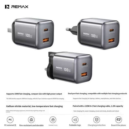 REMAX Wisdom Series 100W GaN Travel Charger+A-C Data Cable Set CA-15(AC100W) UK