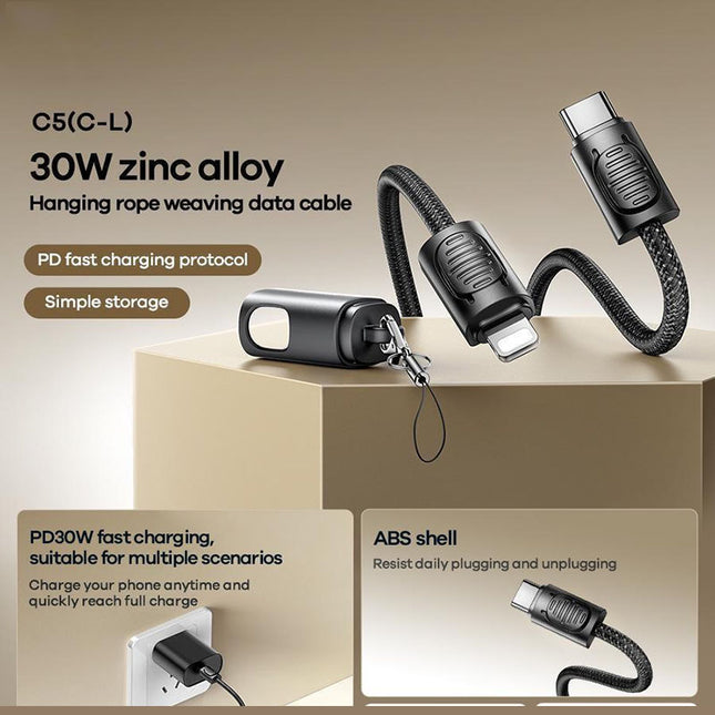REMAX Zinc alloy Hanging Rope Braided  data cable 0.2M C5(C-L)  30W