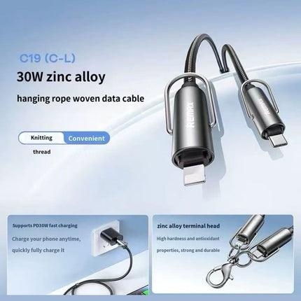 REMAX Zinc Alloy Hanging Rope Braided Data Cable 1.2M C19(C-L)  30W