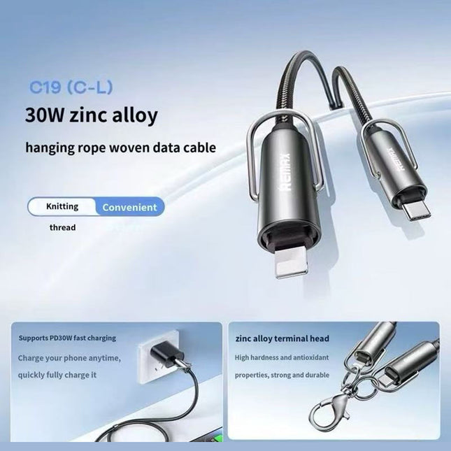 REMAX Zinc Alloy Hanging Rope Braided Data Cable 1.2M C19(C-L)  30W