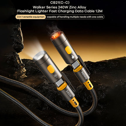 REMAX Walker Series 240W Zinc Alloy Flashlight Lighter Fast Charging Data Cable CB21(C-C) 1.2M