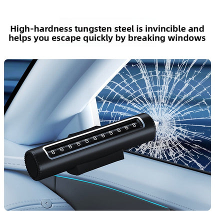 Emergency Car Window Breaker & 2-in-1 Retractable Parking Number Plate with LED Light