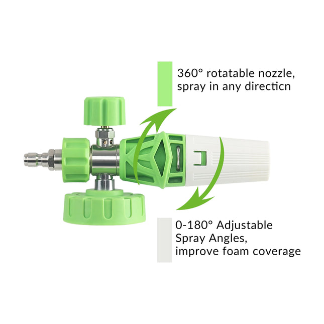 Professional Foam Cannon with Wide Mouth Nozzle - Anti-Rust Electroplated Aluminum, Quick Connect, Fan Spray Pattern