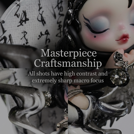 Black & White Ink Wash Skull Panda Custom Figure, Limited Edition