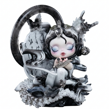 Black & White Ink Wash Skull Panda Custom Figure, Limited Edition