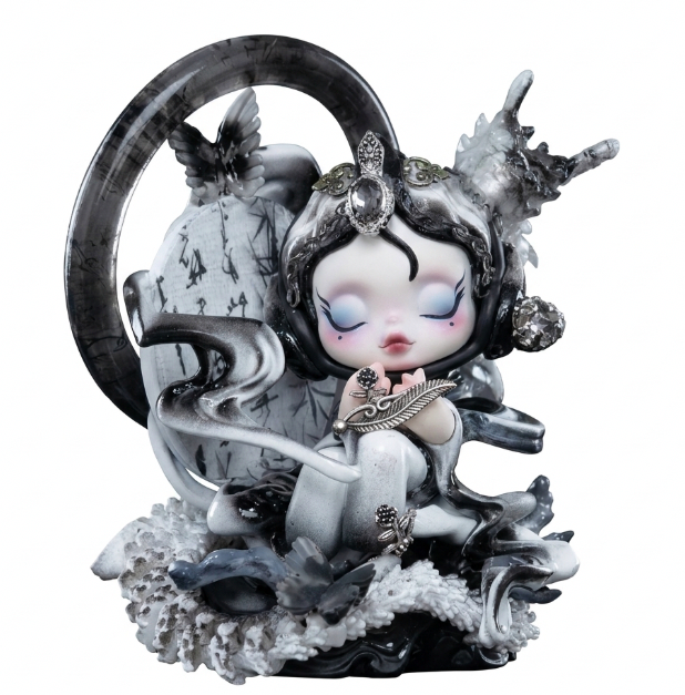 Black & White Ink Wash Skull Panda Custom Figure, Limited Edition