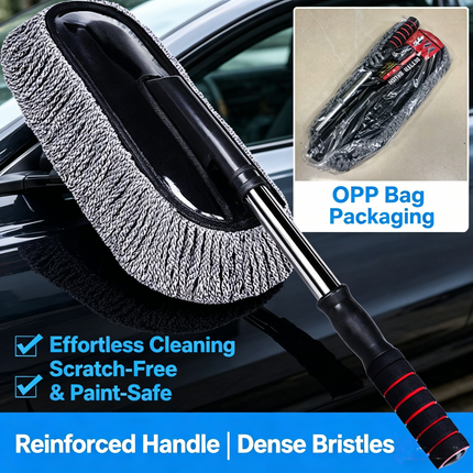 Extendable Car Wash Brush with Detailing Duster for Effortless Cleaning & Wax Application