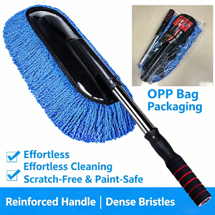 Extendable Car Wash Brush with Detailing Duster for Effortless Cleaning & Wax Application