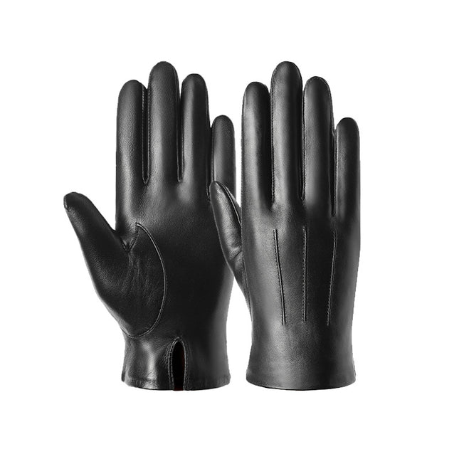 Mens Goatskin Leather Winter Gloves Touchscreen Compatible Windproof and Warm for Driving and Riding