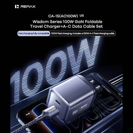 REMAX Wisdom Series 100W GaN Travel Charger+A-C Data Cable Set CA-15(AC100W) EU