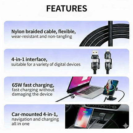 REMAX Vanguard 240W Multifunctional USB-to-USB-C Zinc Alloy Data 1.2M Cable C1(A+C-C+L)
