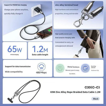 REMAX Zinc Alloy Hanging Rope Braided Data Cable 1.2M C19(C-L)  30W