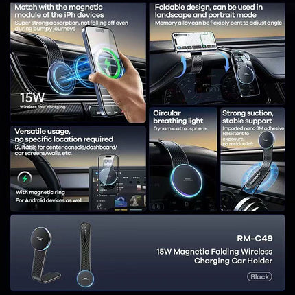 REMAX 15W Magnetic Folding Wireless Car Charging Phone Holder