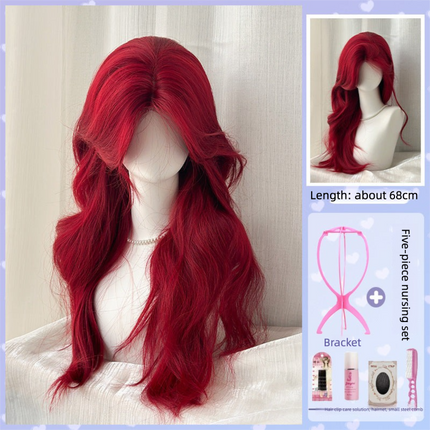 Red Long Wavy Lace Front Wig with Middle Part - Natural Looking Full Cap Synthetic Hair