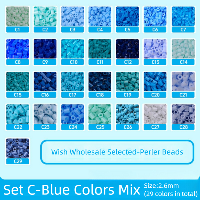 1000 Piece Mini Fuse Beads Set C/Blue series 2.6mm |Same Color & Style as MARD, PE EVA Flat Puzzle Board DIY Craft Toy for Beginners