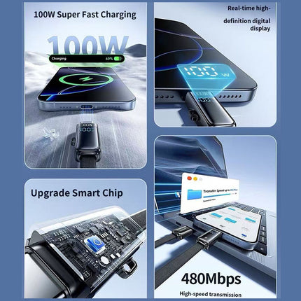 REMAX Shield Series 100W Multifunctional Zinc Alloy Digital Display Fast Charging Data Cable CB03(A+C-C+L) 1.2M