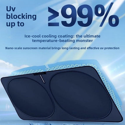 Titanium Silver Front Windshield Sun Shade | Snap In UV Protection Heat Reflector for All Cars
