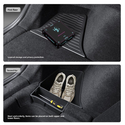 Tesla Model Y Trunk Side Storage Box Set | TPE Waterproof Organizer with Pull Handle Cover 4 Piece