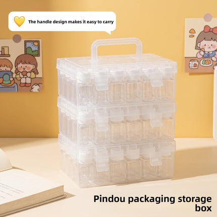 Large Capacity Transparent Plastic Storage Box for Perler Beads, Divided Organizer with Small Jars for DIY Craft Supplies