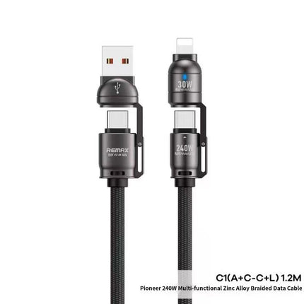 REMAX Vanguard 240W Multifunctional USB-to-USB-C Zinc Alloy Data 1.2M Cable C1(A+C-C+L)