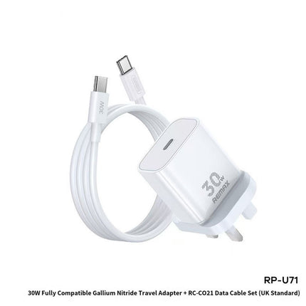 REMAX Figen Series 30W All-compatible GaN Charger+ RC-CO21 Data Cable Set RP-U71
