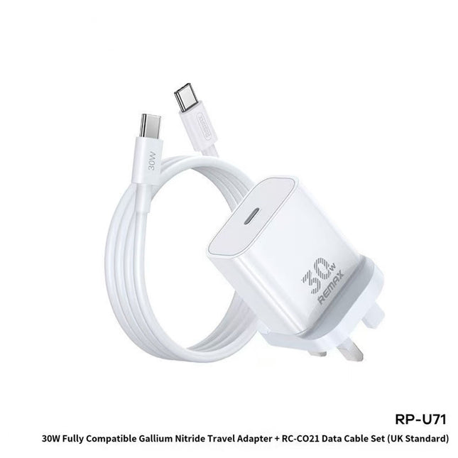 REMAX Figen Series 30W All-compatible GaN Charger+ RC-CO21 Data Cable Set RP-U71