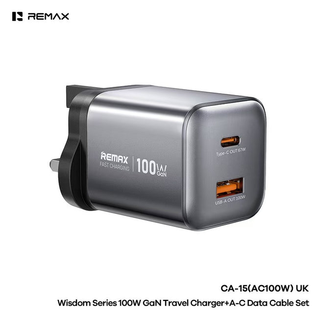 REMAX Wisdom Series 100W GaN Travel Charger+A-C Data Cable Set CA-15(AC100W) UK