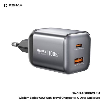 REMAX Wisdom Series 100W GaN Travel Charger+A-C Data Cable Set CA-15(AC100W) EU