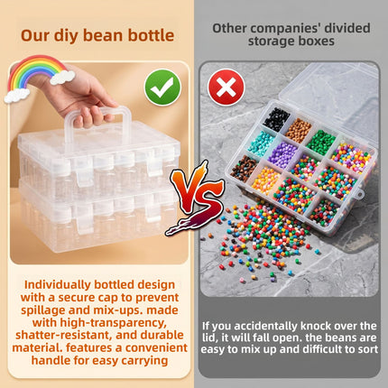 Large Capacity Transparent Plastic Storage Box for Perler Beads, Divided Organizer with Small Jars for DIY Craft Supplies