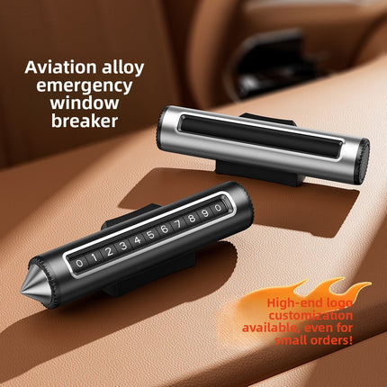 Emergency Car Window Breaker & 2-in-1 Retractable Parking Number Plate with LED Light