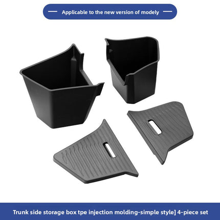 Tesla Model Y Trunk Side Storage Box Set | TPE Waterproof Organizer with Pull Handle Cover 4 Piece
