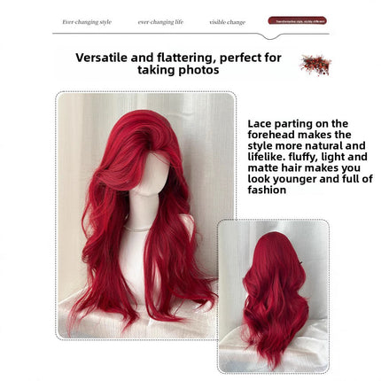 Red Long Wavy Lace Front Wig with Middle Part - Natural Looking Full Cap Synthetic Hair