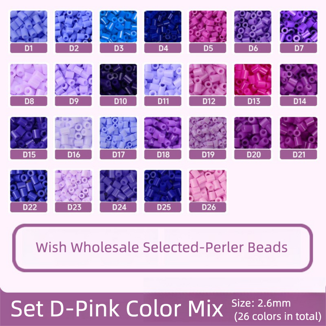 1000 Piece Mini Fuse Beads Set D/Pink series 2.6mm |Same Color & Style as MARD, PE EVA Flat Puzzle Board DIY Craft Toy for Beginners