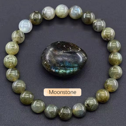 Natural 8mm Handmade Apatite Sunstone Agate Crystal Gemstone Beaded Jewelry Bracelet