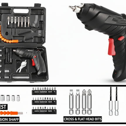 3.6V Electric Screwdriver Rechargeable Cordless Electric Drill Power Tool Set 1800mAh Lithium Battery Mini Household Screwdriver