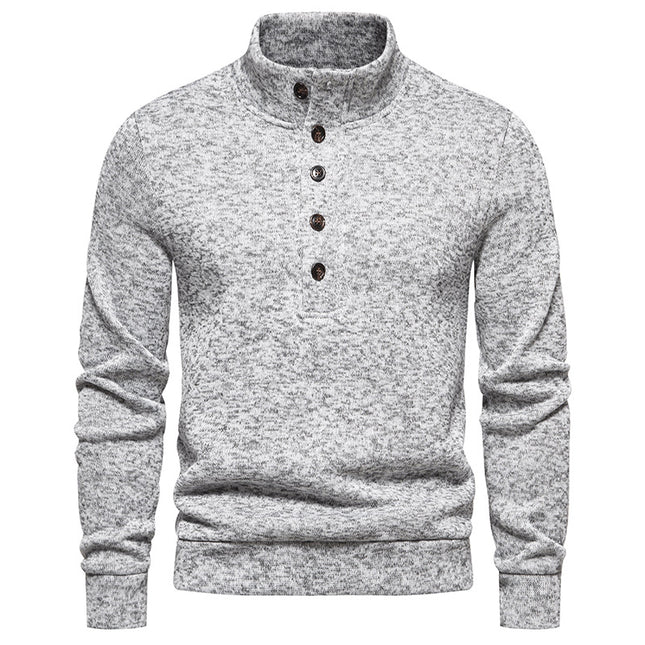 Men’s High Neck Button Up Knit Sweater Pullover