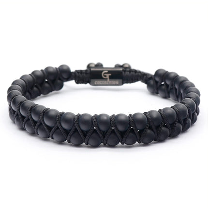 6mm Double Layer Natural Stone Beaded Bracelet Adjustable Braided Cord