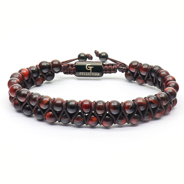 6mm Double Layer Natural Stone Beaded Bracelet Adjustable Braided Cord
