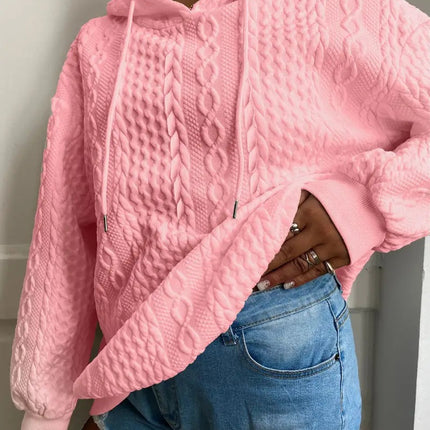 Cozy Women’s Ribbed Knit Hoodie – Casual Long Sleeve Pullover Sweatshirt