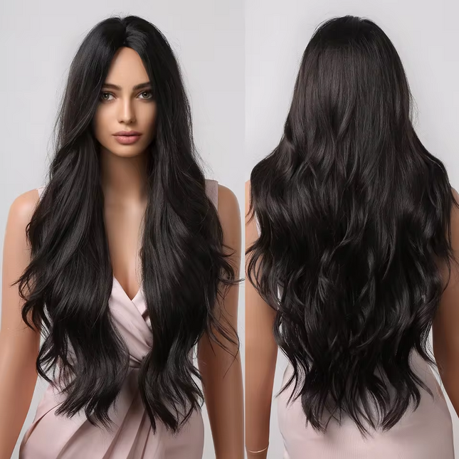 Women’s 27 Inch Curly Natural Black Full Wig with Realistic Hairline