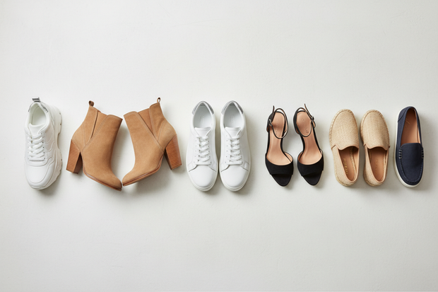 a few pairs of shoes laid out like an ecommerce banner