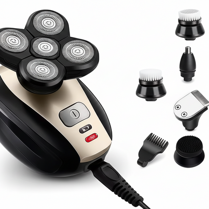 Electric Head Shaver with 5 Floating Blades Featuring Wet & Dry Rotary Razor, USB Rechargeable