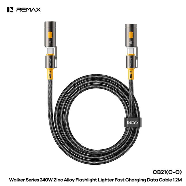 REMAX Walker Series 240W Zinc Alloy Flashlight Lighter Fast Charging Data Cable CB21(C-C) 1.2M