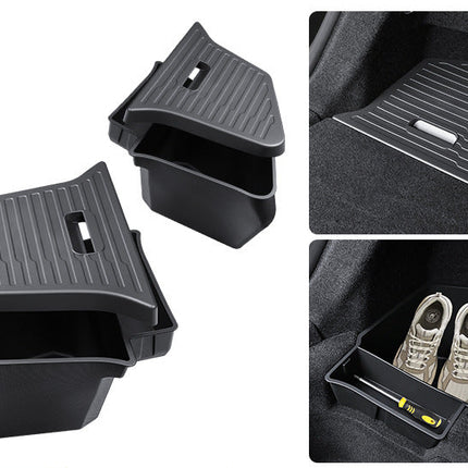 Tesla Model Y Trunk Side Storage Box Set | TPE Waterproof Organizer with Pull Handle Cover 4 Piece
