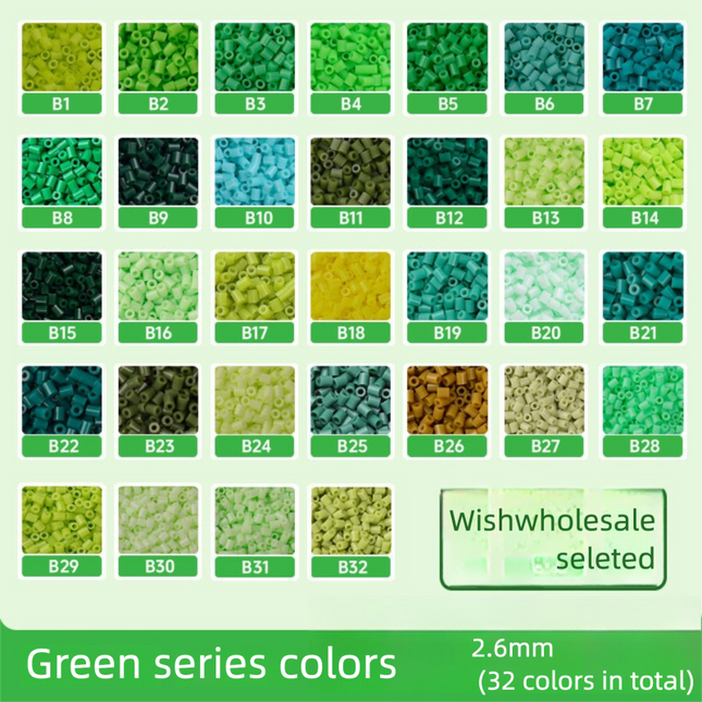 1000 Piece Fuse Beads B/Green color Set 2.6mm | PE EVA Flat Puzzle Board DIY Craft Kit for Adults Teens